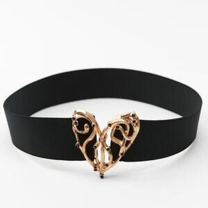 Zara STRETCH BELT with Gold Embossed Heart Buckle Size 32 US (Medium)